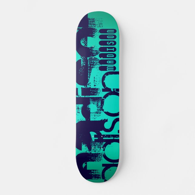 Skateboard Nombre personalizado; azul marino y turquesa de ne (Anverso)