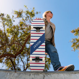 Skateboard Nombre personalizado Bandas Minimalistas rojas y a