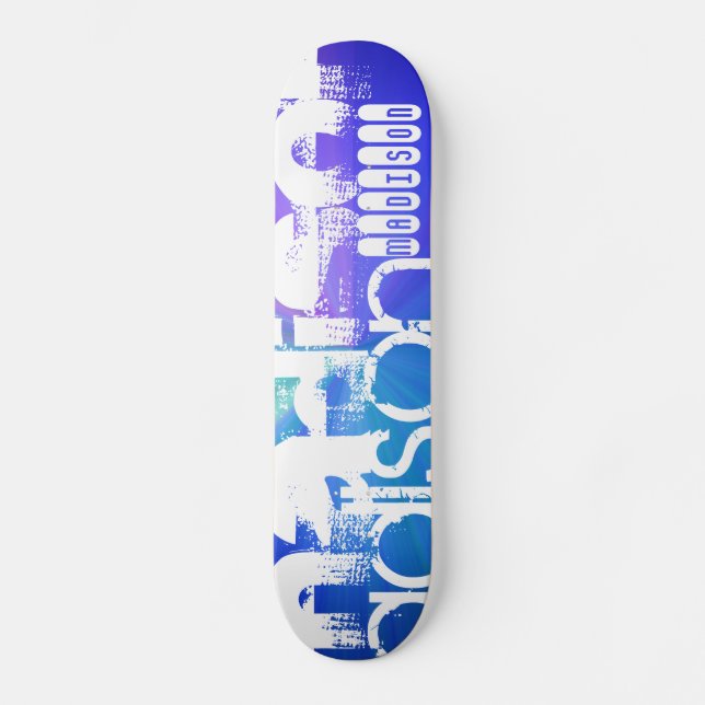 Skateboard Nombre personalizado; blanco y abstracto púrpura,  (Anverso)