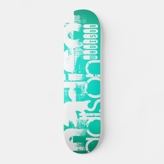 Skateboard Nombre personalizado, blanco y azul turquesa de ne (Anverso)