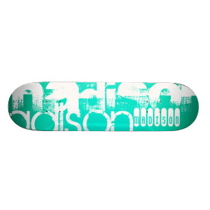 Skateboard Nombre personalizado, blanco y azul turquesa de ne