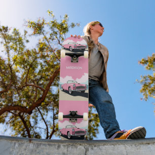 Skateboard Nombre personalizado Coche clásico rosado