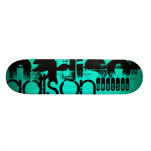 Skateboard Nombre personalizado; color negro y azul turquesa 