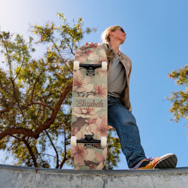 Skateboard Nombre personalizado de arte de cerezo japonés vin (Exterior 1)