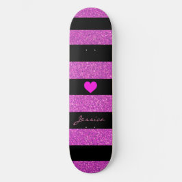 Skateboard Nombre personalizado de franjas negras rosadas de 