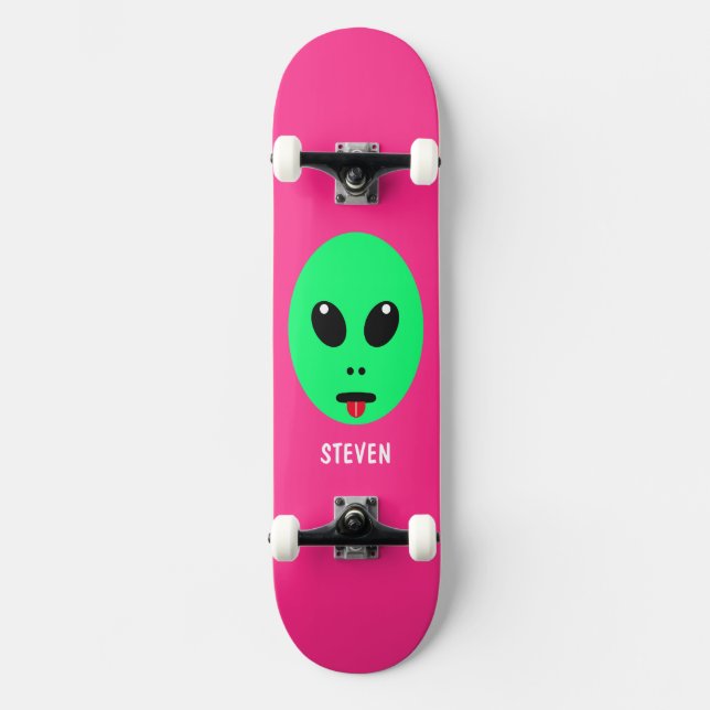 Skateboard Nombre personalizado de la cabeza verde rosa de lo (Anverso)