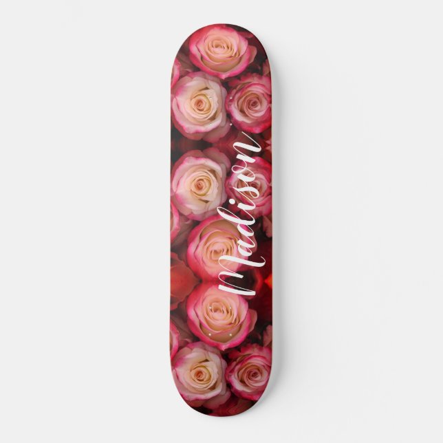 Skateboard Nombre personalizado de los Rosas florales de colo (Anverso)