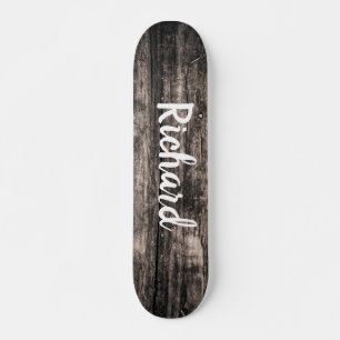 Skateboard Nombre personalizado de madera rústica personaliz