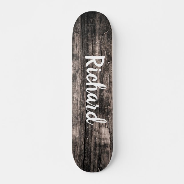 Skateboard Nombre personalizado de madera rústica personaliza (Anverso )