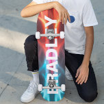 Skateboard Nombre personalizado de moda de Guay Modern Blue F<br><div class="desc">El Personalizado de moda Guay Modern Blue Red Fire ofrece su nombre personalizado en la tipografía moderna con un fondo abstracto de color azul y rojo. Personalice editando el texto en el cuadro de texto proporcionado. Dé un regalo hecho por el personalizado, patineta personalizada a tu patinador favorito para Navidades,...</div>