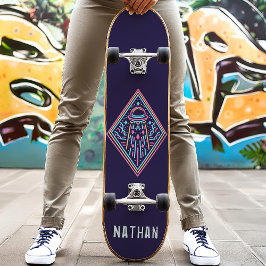 Skateboard Nombre personalizado de Neon Alien Invasion