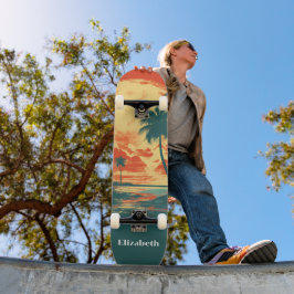 Skateboard Nombre personalizado de playa tropical retro vinta