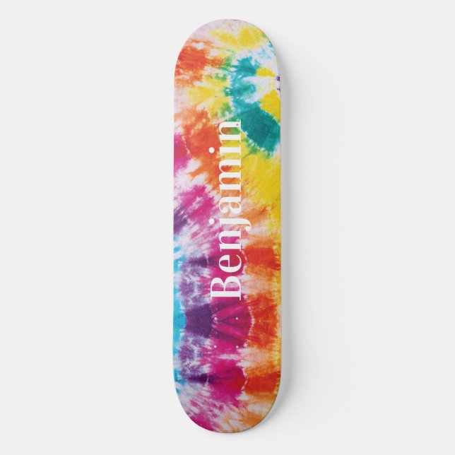 Skateboard Nombre personalizado de tinte de tinta de arcoiris (Anverso)