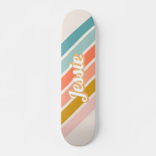 Skateboard Nombre personalizado del arcoiris retro pastel