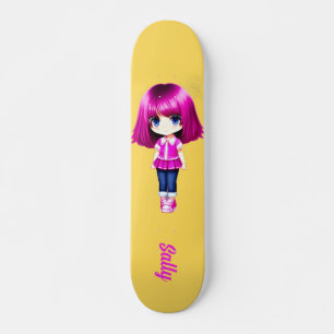 Skateboard Nombre personalizado del chica de pelo rosado