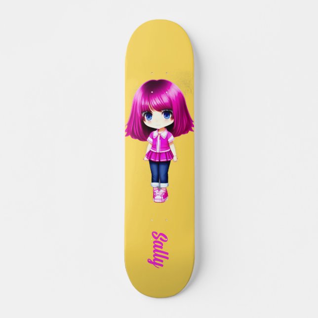 Skateboard Nombre personalizado del chica de pelo rosado (Anverso )