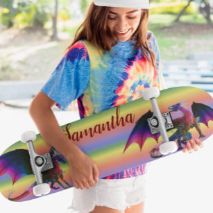 Skateboard Nombre personalizado del dragón arco iris