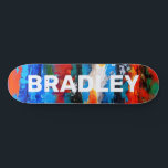 Skateboard Nombre personalizado del Personalizado colorido ab<br><div class="desc">Moderna tabla de patinaje de nombres personalizados Personalizado colorido abstracto con un nombre personalizado en tipografía moderna con un fondo abstracto en rojo, naranja, amarillo, verde y blanco. Personalice editando el texto en el cuadro de texto proporcionado. Dé un regalo hecho por el personalizado, patineta personalizada a tu patinador favorito...</div>