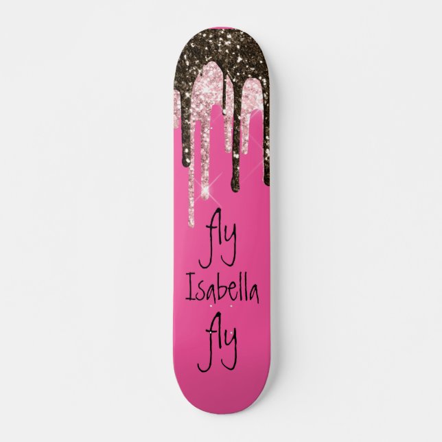 Skateboard Nombre personalizado del Purpurina de color rosa c (Anverso )