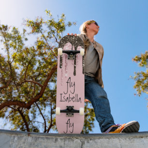 Skateboard Nombre personalizado del Purpurina rosa Rubor Girl
