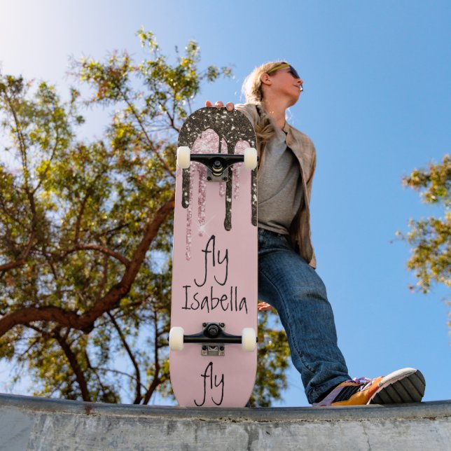 Skateboard Nombre personalizado del Purpurina rosa Rubor Girl (Exterior 1)