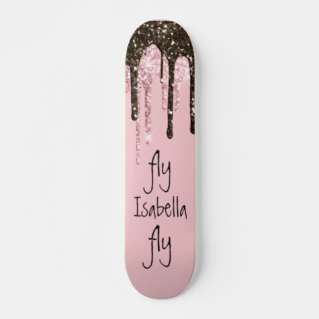 Skateboard Nombre personalizado del Purpurina rosa Rubor Girl (Anverso )