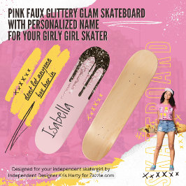 Skateboard Nombre personalizado del Purpurina rosa Rubor Girl
