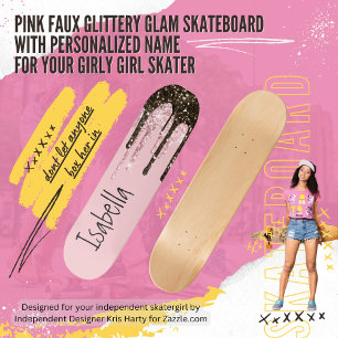Skateboard Nombre personalizado del Purpurina rosa Rubor Girl