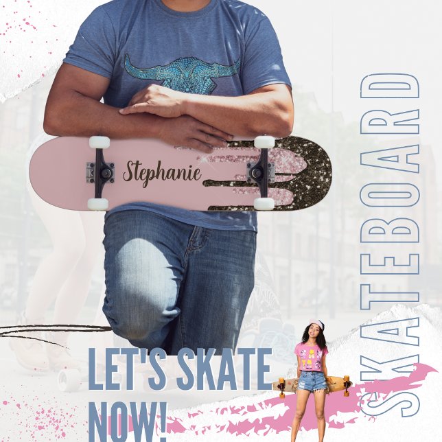 Skateboard Nombre personalizado del Purpurina rosa Rubor Girl (Subido por el creador)