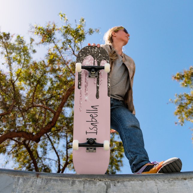 Skateboard Nombre personalizado del Purpurina rosa Rubor Girl (Exterior 1)