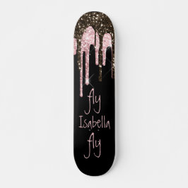 Skateboard Nombre personalizado del Purpurina rosado negro Gi