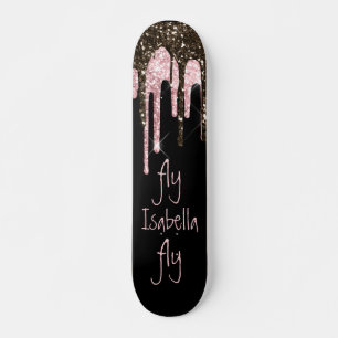 Skateboard Nombre personalizado del Purpurina rosado negro Gi
