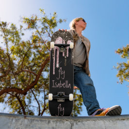 Skateboard Nombre personalizado del Purpurina rosado negro Gi