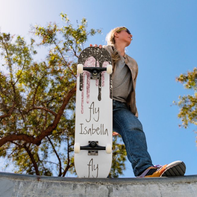 Skateboard Nombre personalizado del Purpurina rosado negro Gi (Exterior 1)