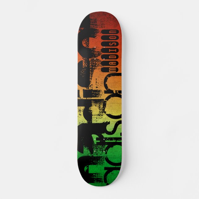 Skateboard Nombre personalizado en neón Naranja amarillo y ve (Anverso)