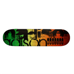 Skateboard Nombre personalizado en neón Naranja amarillo y ve