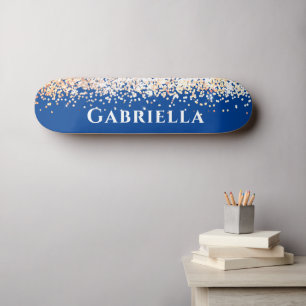 Skateboard Nombre personalizado estético de latón azul y dora
