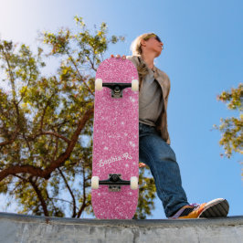 Skateboard Nombre personalizado Girly Faux Pink Purpurina