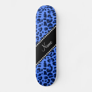 Skateboard Nombre personalizado huella de leopardo azul