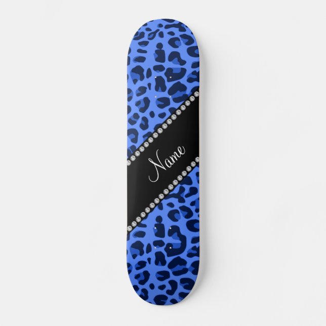Skateboard Nombre personalizado huella de leopardo azul (Anverso)