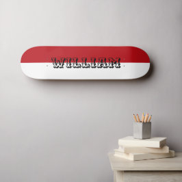 Skateboard nombre personalizado moderno blanco y rojo