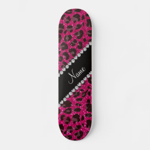 Skateboard Nombre personalizado neón purpurina rosa caliente