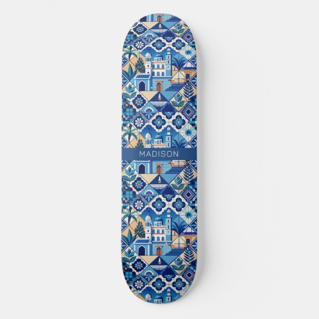 Skateboard Nombre personalizado Patrón de mosaicos Azulejo (Anverso)