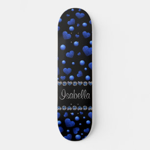Skateboard Nombre personalizado, patrón de purpurina de coraz