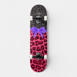 Skateboard Nombre personalizado purpurina gris oscuro arco de