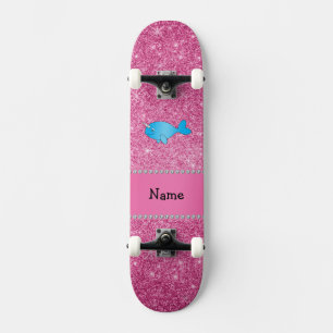 Skateboard Nombre personalizado purpurina rosa narwhal azul