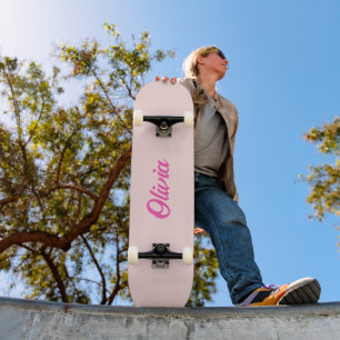 Skateboard Nombre personalizado Retro Diversión Rosa personal