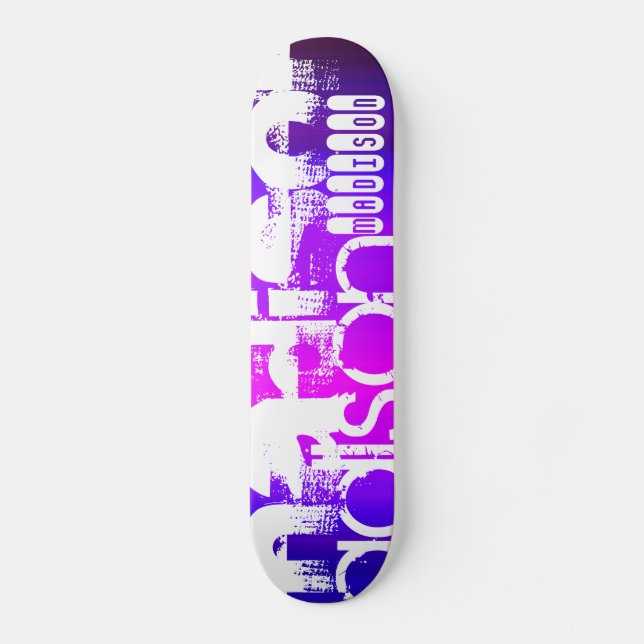 Skateboard Nombre personalizado; rosa, azul violeta, magenta, (Anverso)