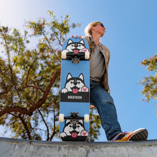 Skateboard Nombre personalizado Siberian Husky cutto (Exterior 1)