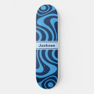 Skateboard Nombre personalizado Trippy ondulado Retro 70s Azu